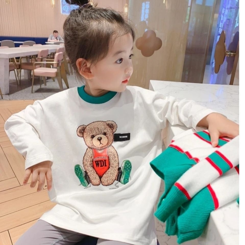 女童t恤2021新款秋装洋气儿童韩版纯棉打底衫女宝宝可爱网红上衣