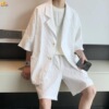 senior suit suit full marks Short sleeved white suit coat Handsome ruffian men's wear a set