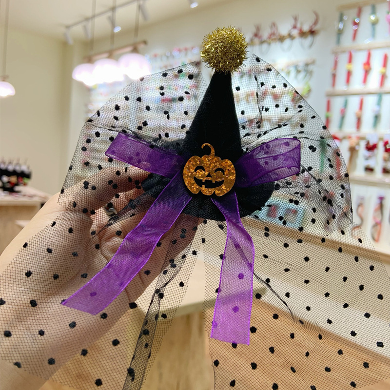 New Arrival Halloween 2023 Ghost Festival Mesh Female Witch Barrettes Funny Party Gathering Photography Hair Ornaments