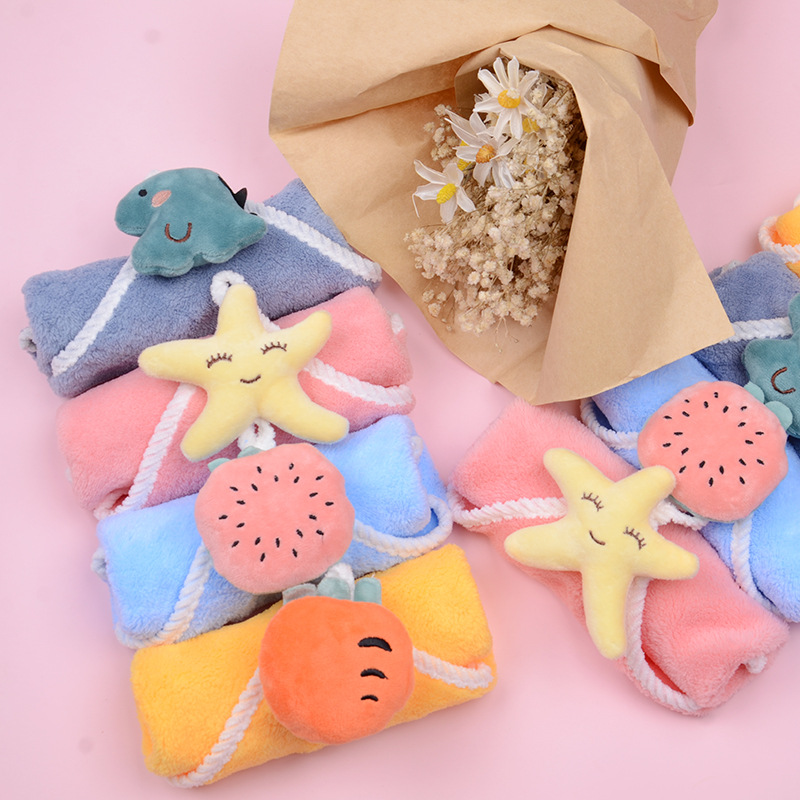 擦手巾小毛巾吸水不掉毛珊瑚绒小方巾可挂式可爱儿童家用厨房手帕