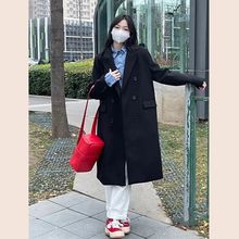 高级感黑色小个子呢子大衣女中长款2025秋冬装韩版赫本风毛呢外套