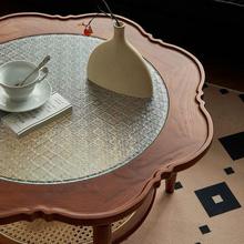 法式复古茶几实木藤编花朵圆形玻璃客厅家用设计师简约现代小户型