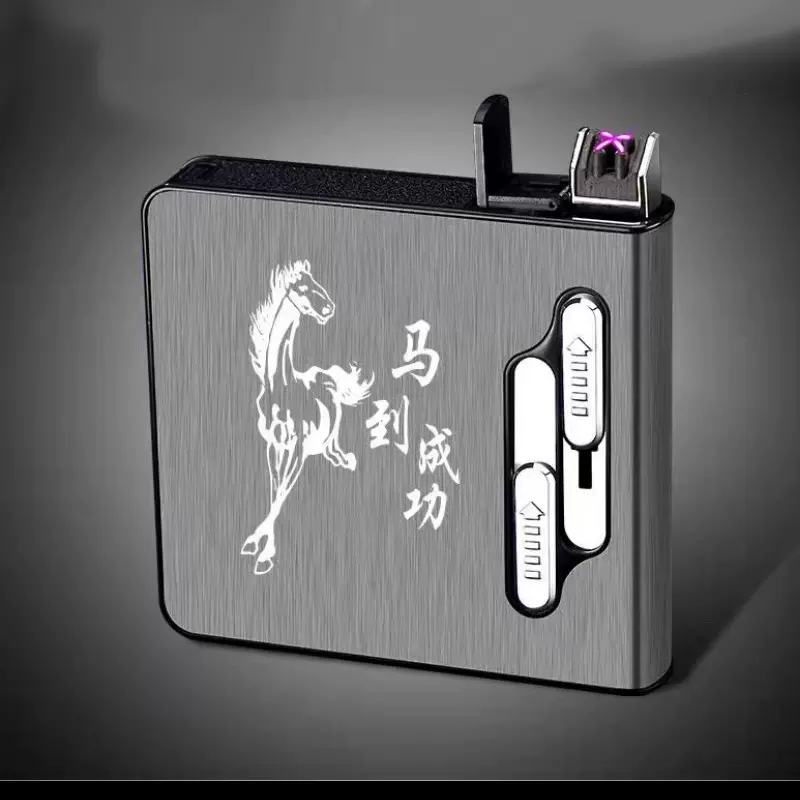跨境时尚金属时尚个性创意便携容量充电弧烟盒刻字点烟器送礼个性
