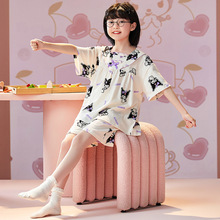 外贸女童皱布夏季泡泡棉睡衣甜美可爱卡通公主风韩版中大童家居服