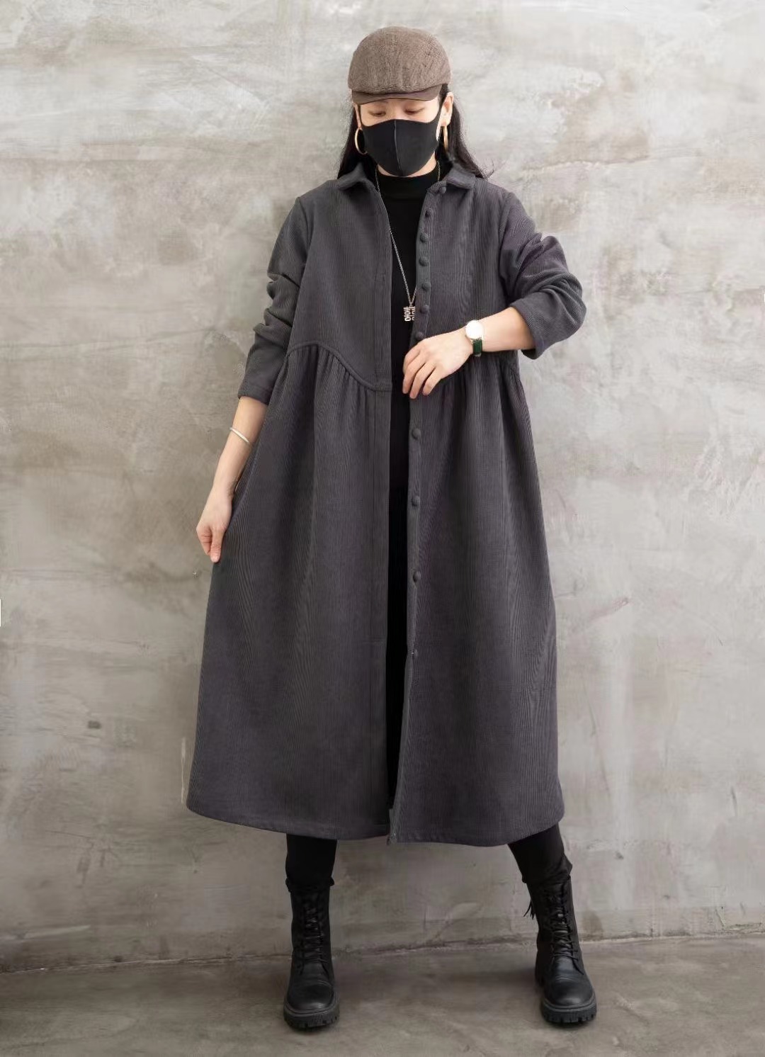 瑟庄加绒加厚中长款风衣外套女秋冬新款文艺宽松休闲百搭开衫大衣