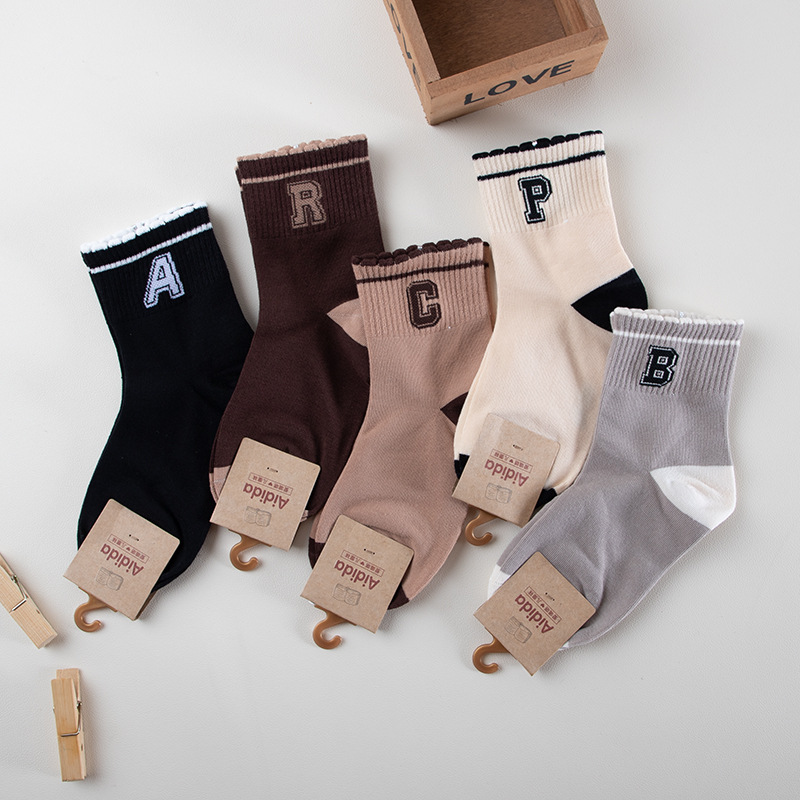 爱嘀嗒儿童袜子秋冬韩版ins咖啡色系加厚女童中筒袜宝宝袜潮袜秋