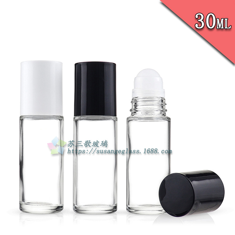 30ml滚珠瓶 透明玻璃精油瓶 大容量走珠瓶 香水分装瓶 眼霜直圆瓶