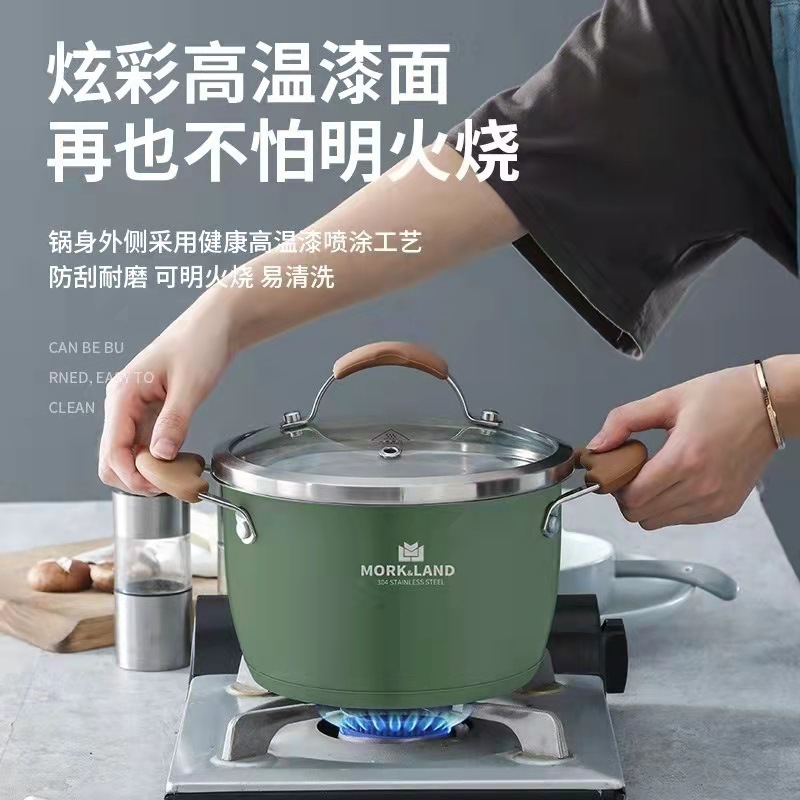 Noka Colorful Wholesale 304 Stainless Steel Couscous Pot Household Paint Deep Frying Pan Soup Pot Binaural Soup Pot