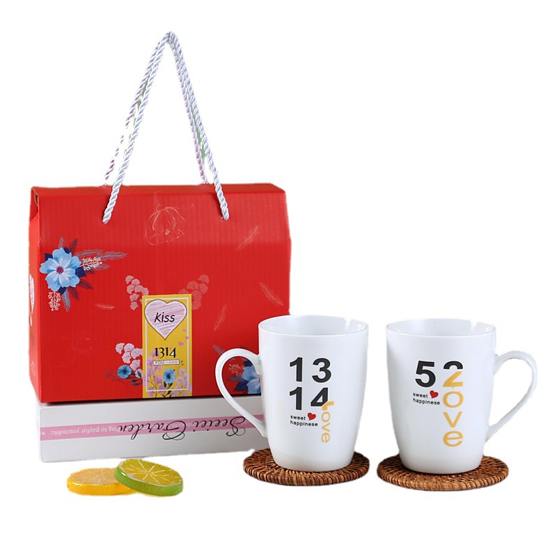 Creative Porcelain Cup Advertising Gift Set Couple's Cups Cartoon Coffee Cup Opening Gift Mug Logo