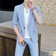 山力达迪高端短袖西服男夏季一整套韩版商务休闲小西装套装外套