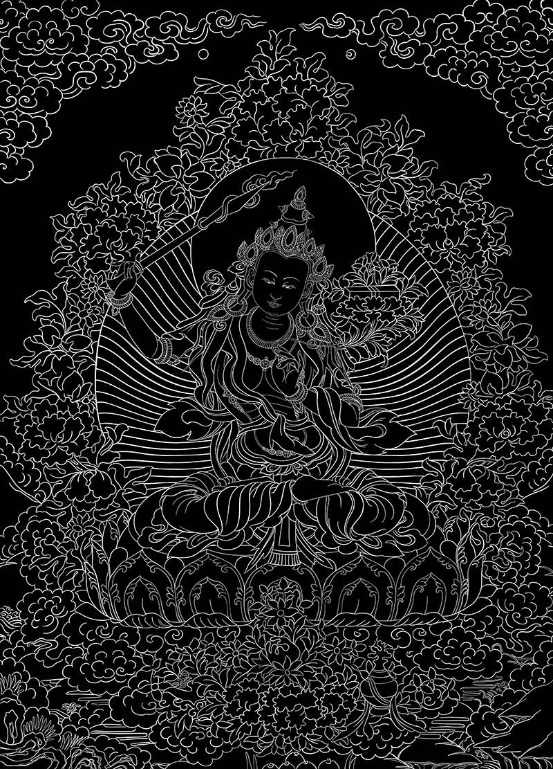 4krz属兔的本命佛 文殊菩萨唐卡手绘diy 涂色临摹上色 描金线稿画