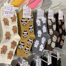 现货新款中筒女棉袜可爱动物熊猫狗成人彩袜globalone韩国袜子