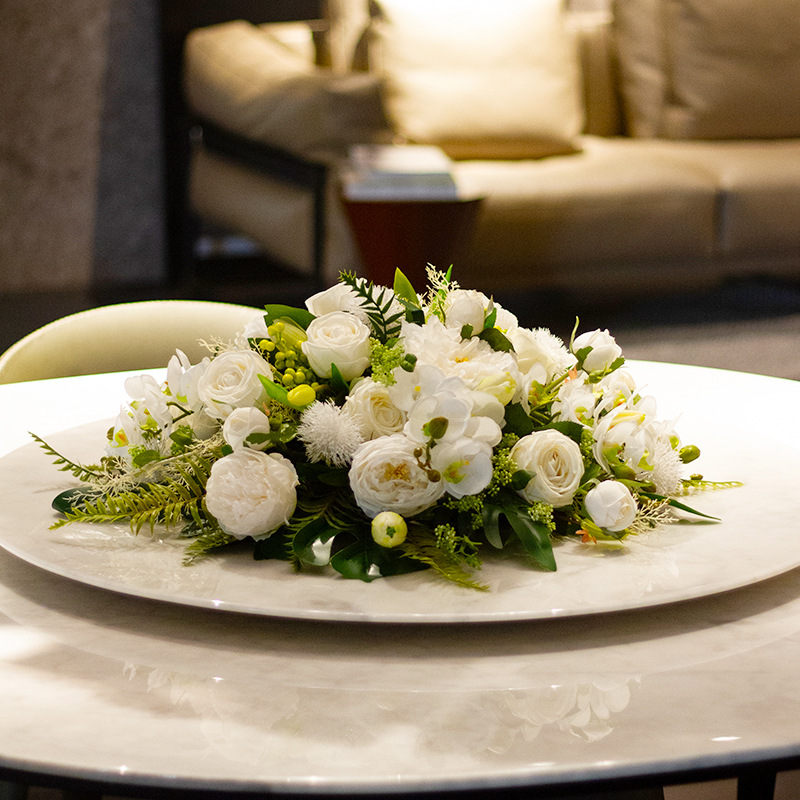 酒店餐桌花摆花大圆桌中间摆件会议室餐厅轻奢转盘花假花批发