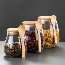 玻璃茶叶罐带勺花茶罐家用小茶罐装茶储茶密封罐五谷杂粮收纳罐
