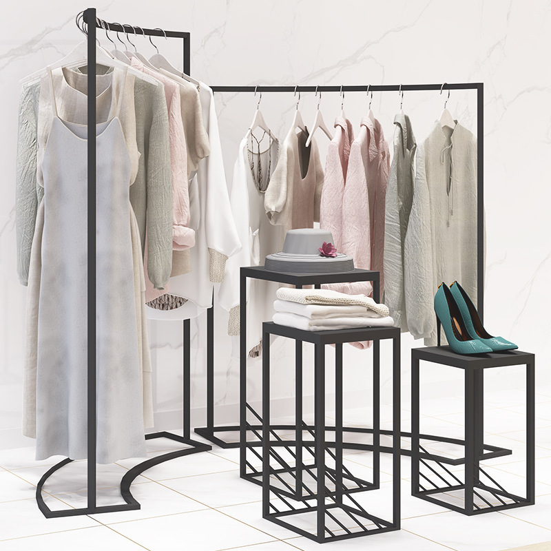 服装店展示架设计中岛展示柜女装店中间单杠简约高低橱窗台落地