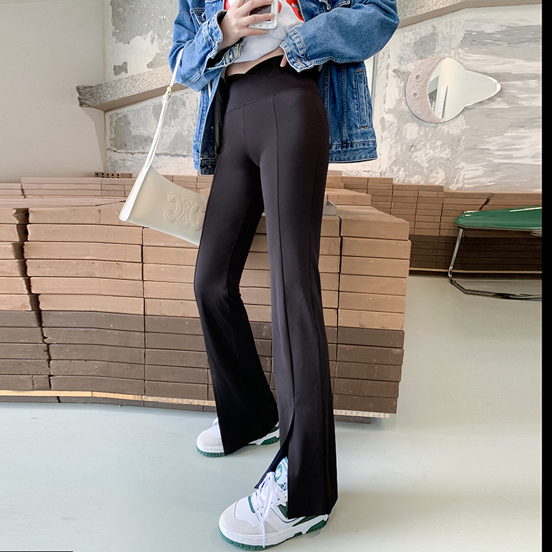 黑色微喇开叉鲨鱼裤女2022年春款拖地鱼尾裤高腰显瘦直筒喇叭裤子