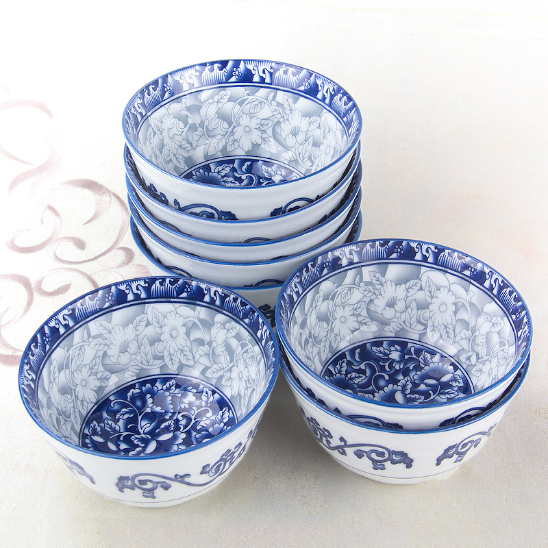 中式青花瓷饭碗碟盘套装菜盘子家用餐具泡面碗具陶瓷汤碗汤勺菜碟