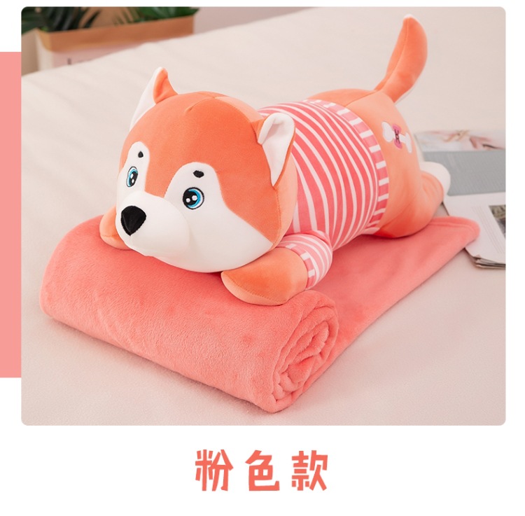 Cartoon Husky Dog Pillow Blanket Cushion Hand Warmer Dual-Use Lumbar Support Pillow Nap Blanket Office and Dormitory Pillow