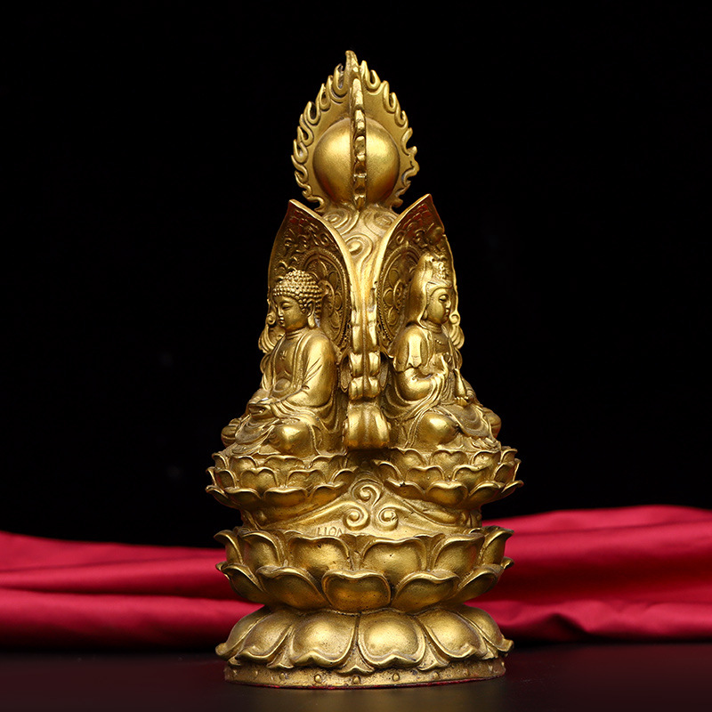 纯铜三面佛摆件观音如来地藏三圣神像吉祥如意家用供奉客厅工艺品