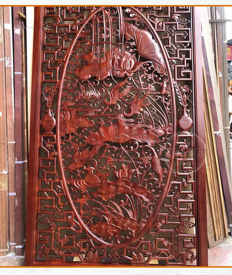 木雕实木雕花板梅兰竹菊雕刻吉象如意中式装饰仿古屏风定制