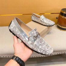 奢侈品真皮豆豆鞋轻奢高档时尚鱼鳞简约马衔扣大牌休闲男鞋子皮鞋