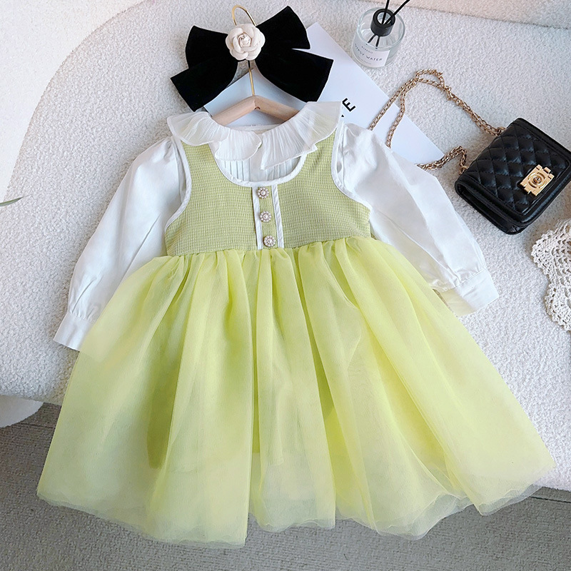 Korean Style Girls' Dress 2023 Spring New Baby Girl Vest Dress Mesh Fashion Children Princess Dress