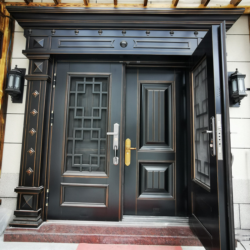 锌合金别墅大门双层门进户仿铜防盗玻璃沙门乡村农村自建房双开门