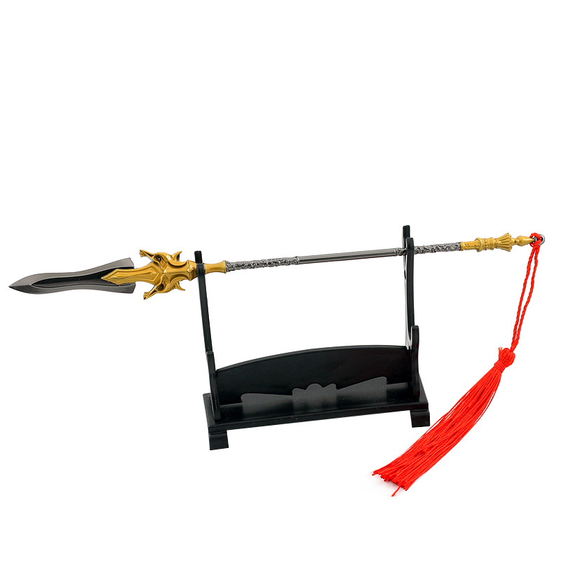 动漫周边石昊黄金战戟22cm全金属工艺摆件