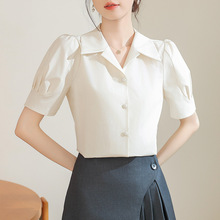 实拍法式短袖2024新款衬衫女设计感小众夏季职业通勤简约面试衬衣