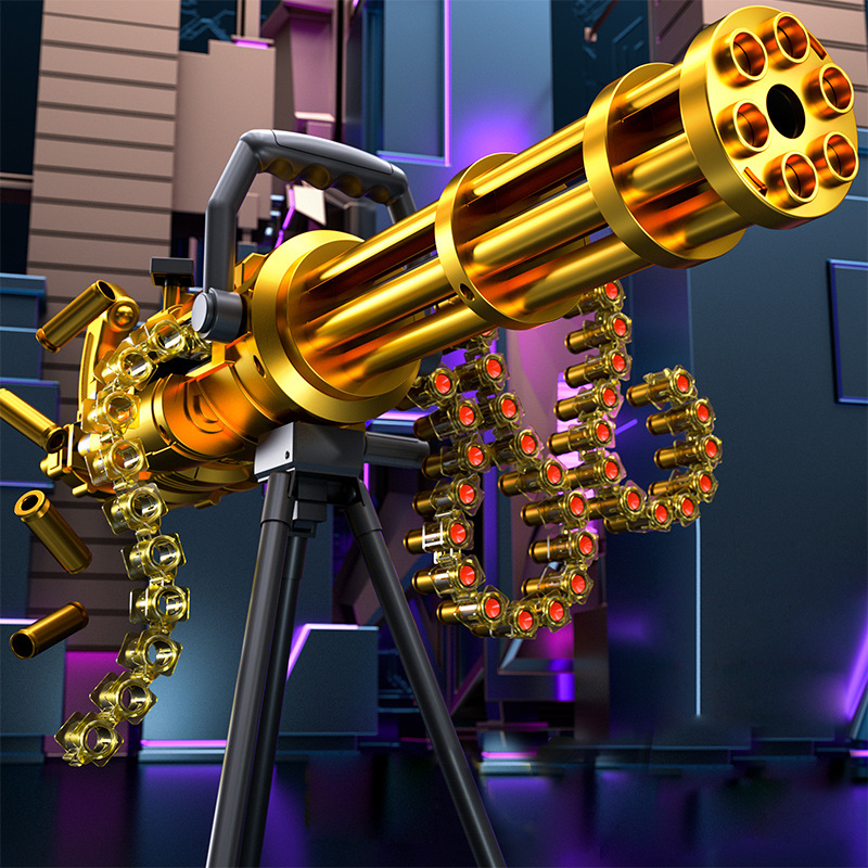 59cm黄金加特林抛壳链条仿真枪电动连发儿童玩具枪男孩弹链软弹枪