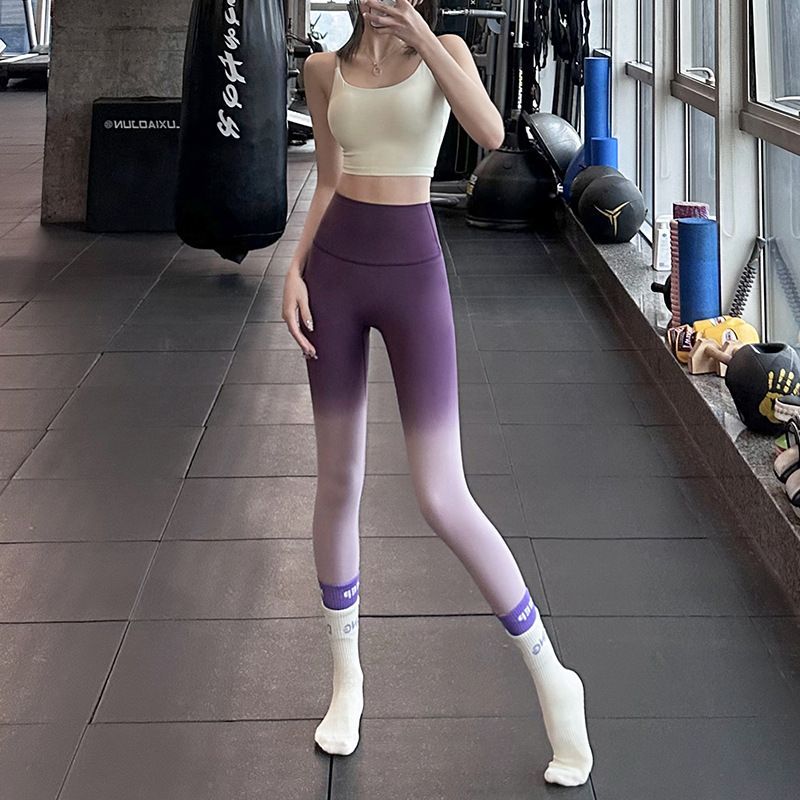 Yoga Pants Women's Tight High-Grade Gradient Color High Waist No Embarrassment Line Nude Feel Stretch Belly Compression Fitness Pants