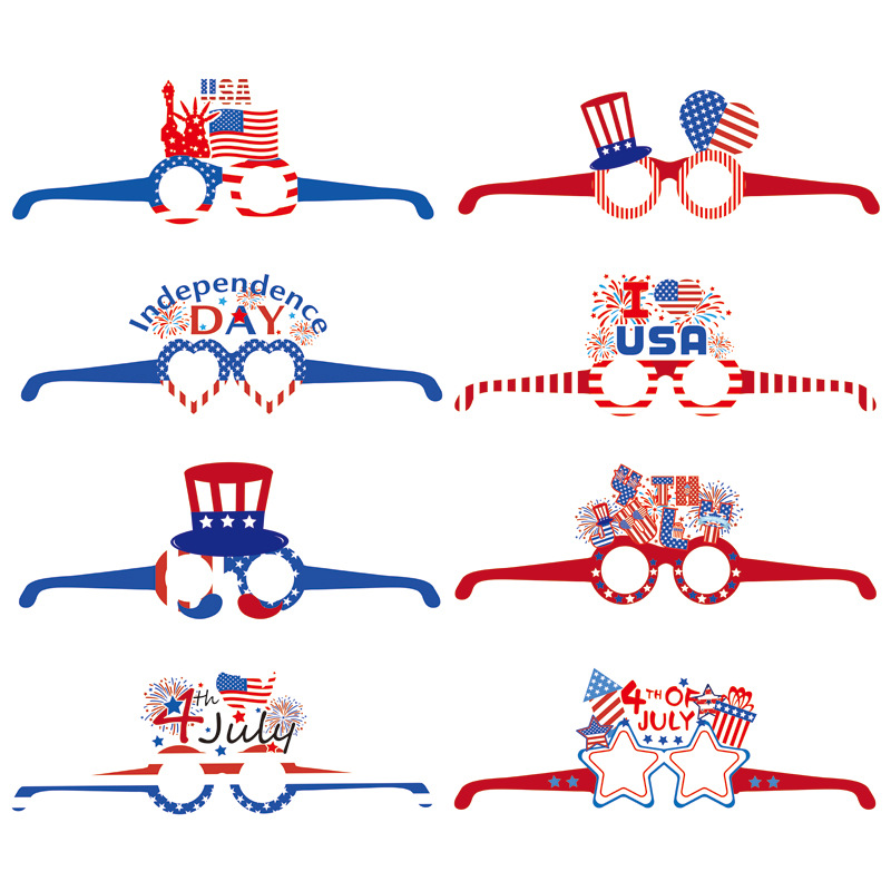 Cross-Border Hot Products New Us Independence Day Decoration Glasses Us National Day Holiday Photo Props Paper Glasses Glasses