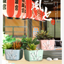 日式和风多肉花盆手绘陶瓷肉肉小花盆韩式植物陶盆创意室内方形