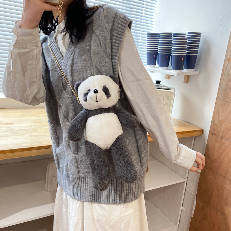 Cute Plush Panda Shoulder Bag 2021 New Fashion All-Match Cartoon Doll Doll Crossbody Bag Mobile Phone Bag Fashion