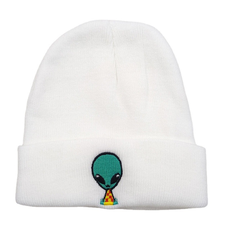 Cross-Border Alien Embroidery Knitted Hat European and American Men's and Women's Autumn and Winter Outdoor Warm Hat Skull Curling Woolen Cap Beanie Hat
