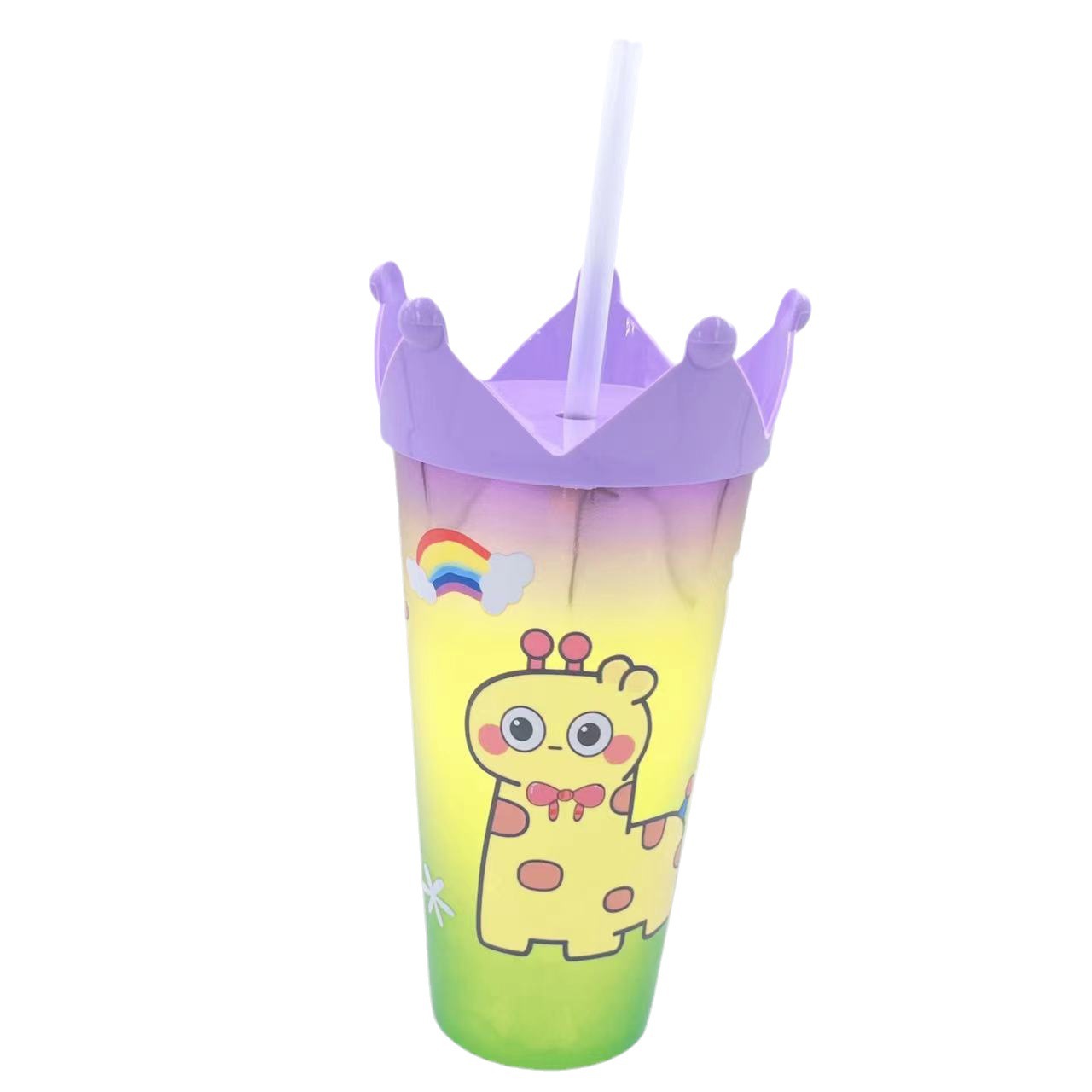 New Plastic Water Cup Creative Cartoon Animal Cup with Straw