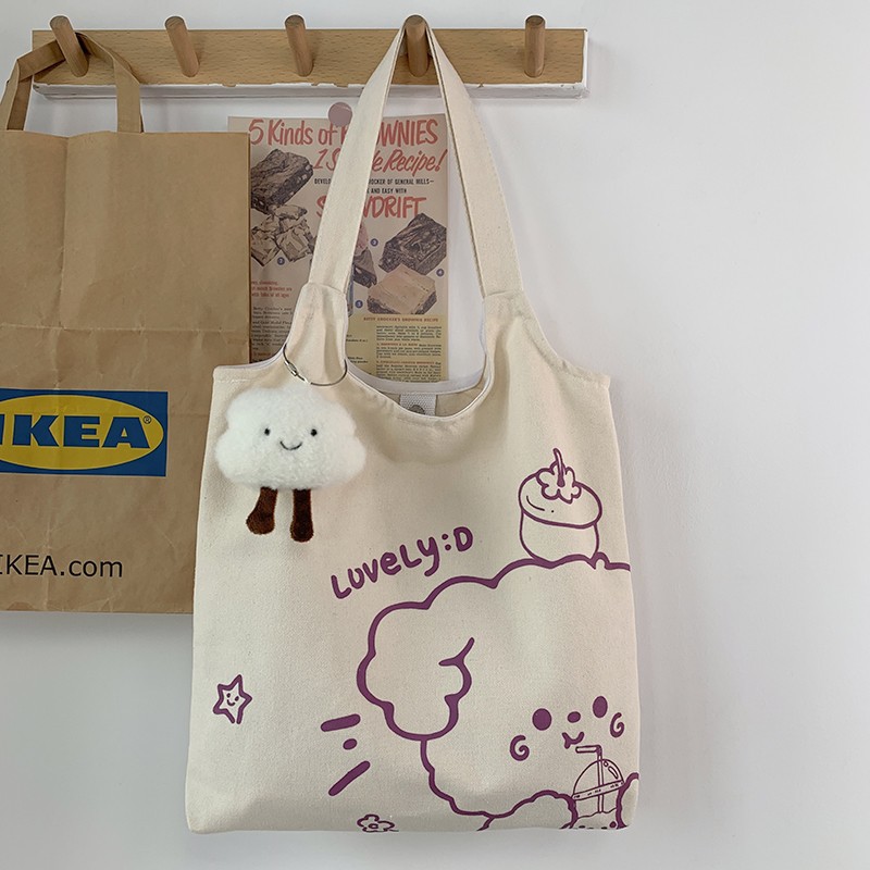 帆布包女单肩新款水果橘子文艺日系大学生ins简约手提印花帆布袋