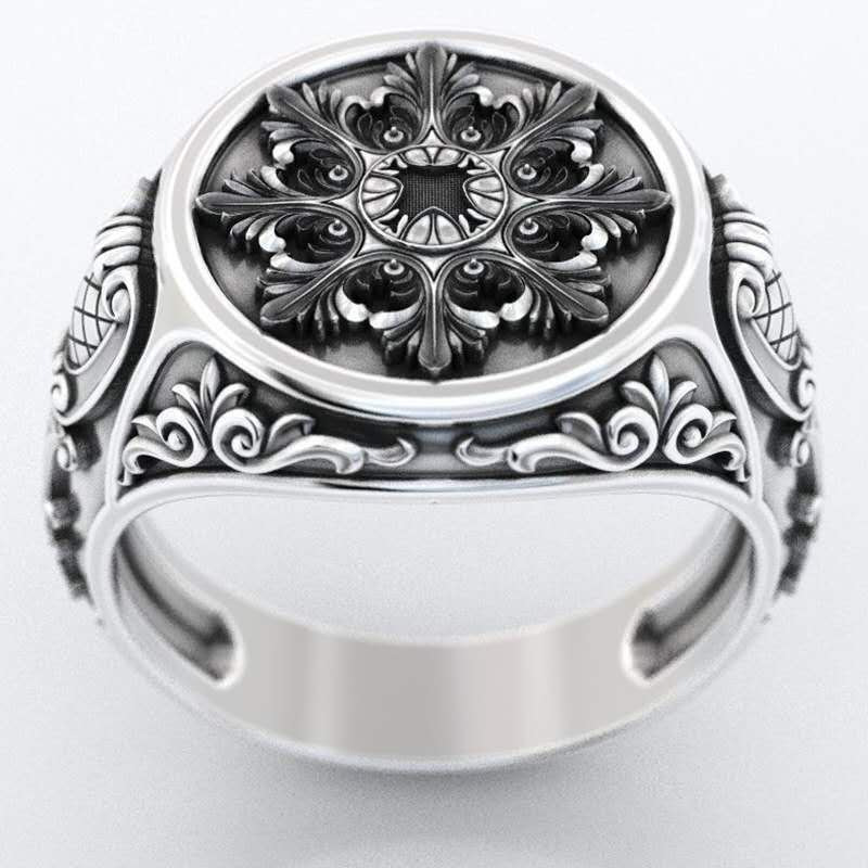 朵维跨境饰品欧美玫瑰金色复杂八瓣叶子花纹抹黑情侣气质戒指