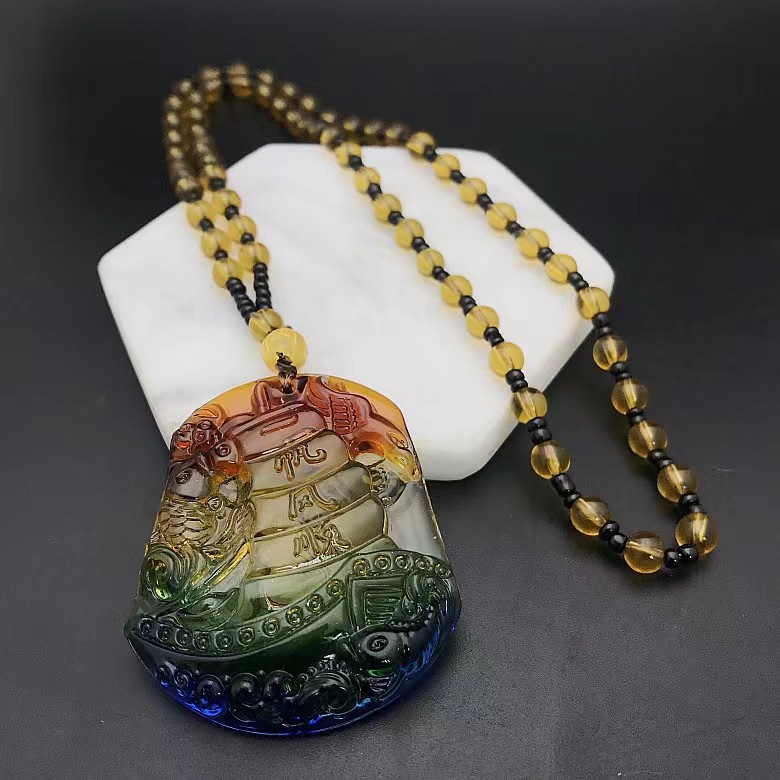 Colorful Colored Glaze Pendant Crystal Stall Necklace Guanyin Buddha Maitreya Long Necklace Sweater Chain Jewelry Wholesale