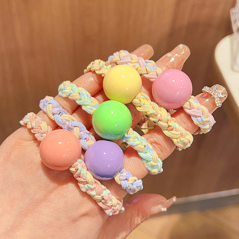 Korean Style Candy Color Hair Rope Hand-Woven Twist Braid Hair Ring Head Rope High Elastic Rubber Band Tied-up Hair Hair Accessories Leather Case Women