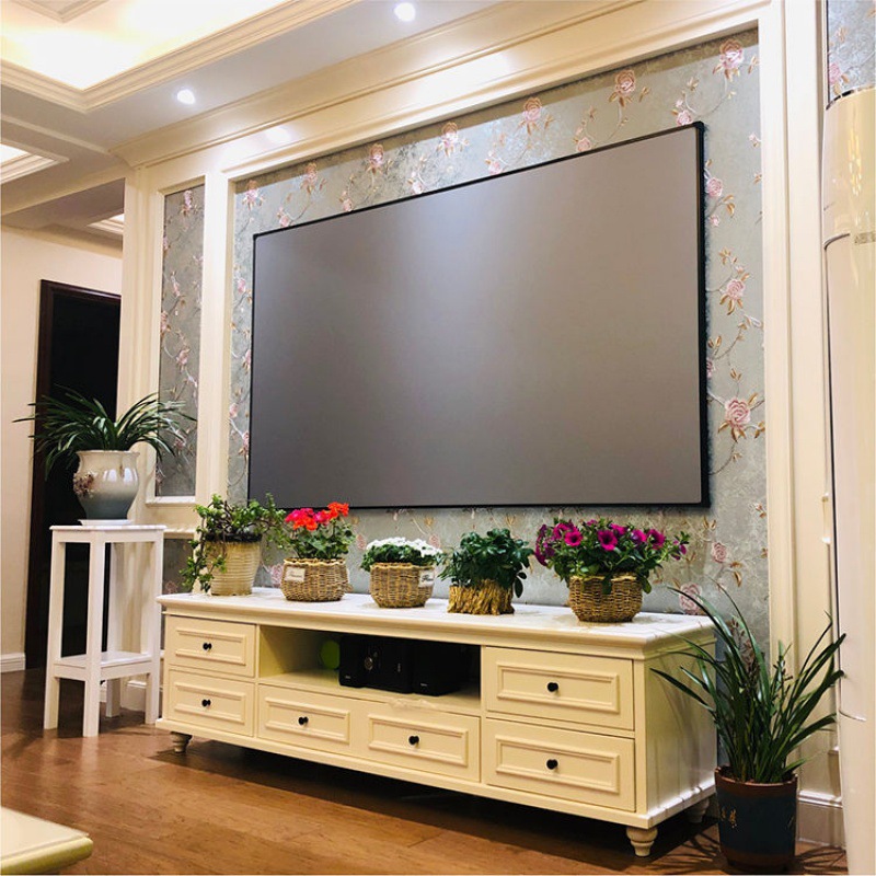 投影幕墙抗光画框幕布高清金属白波纤寸/120寸3d窄边框高清幕布