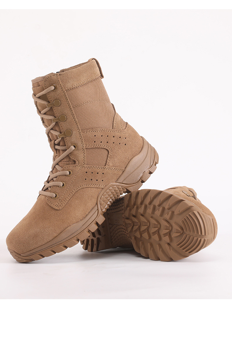 新式作战训靴男拉链夏季网面户外战术鞋女透气拉链棕色沙漠作战靴