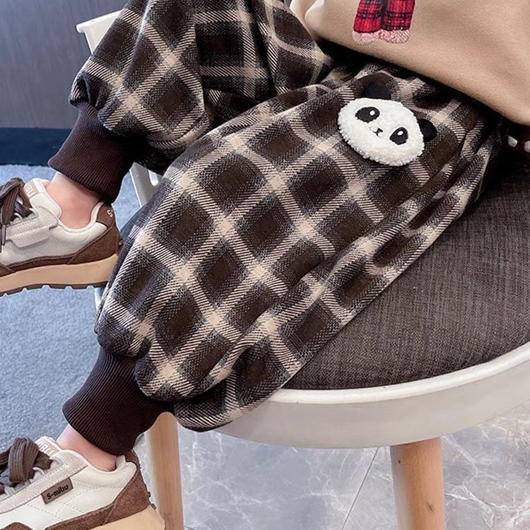 2025新款春秋款格子收脚裤时尚卫裤男女童韩版儿童百搭运动长裤子