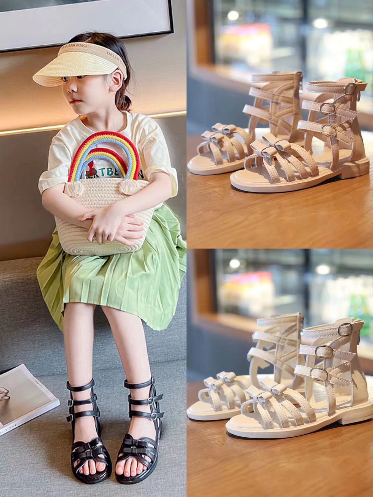 女童罗马鞋2023年夏季新款宝宝鞋子儿童小女孩公主凉鞋高筒沙滩鞋