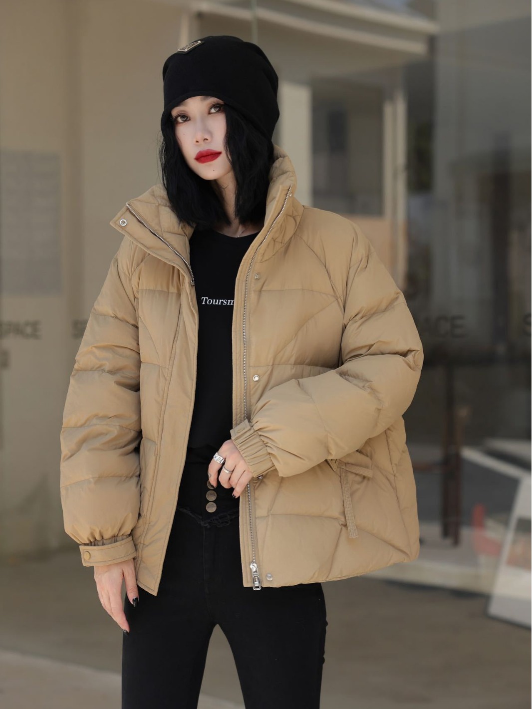 新品休闲时尚带帽加厚羽绒服纯色新国标90白鸭绒韩版冬季羽绒服