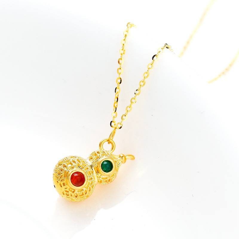 18k古法金葫芦au750宝石福禄金镶玉葫芦吊坠国潮古风直播爆款礼品
