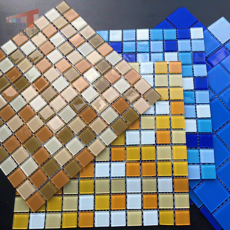 蓝色粉色绿色大红透明水晶玻璃瓷砖游泳池鱼池厨房水池景观马赛克