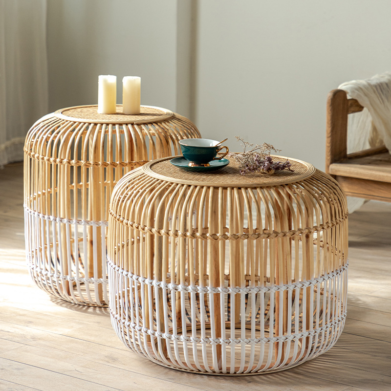 american pastoral bamboo and rattan art storage coffee table living room bedroom bamboo storage basket at the corner of small apartment