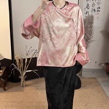 24春夏新款新中式国风气质老钱风粉色提花衬衫内搭上衣外穿搭配