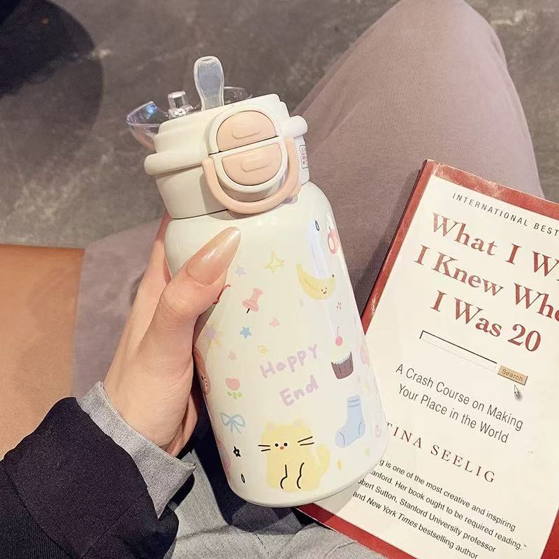 316保温杯卡通女生高颜值上学专用带吸管礼品杯子便携水杯批发